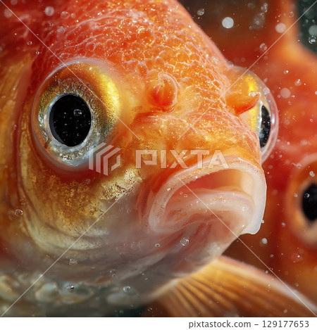 Close-up of a glowing orange goldfish in water 129177653