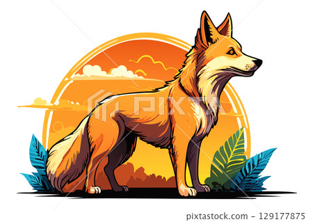 Australian wild dog dingo (Canis familiaris dingo, Canis lupus dingo) Fauna Australia desert predatory animal, Realistic dingo design of brown coloring 129177875