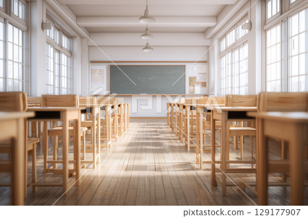 放學後安靜的教室｜被木材的溫暖包裹的日本校園場景 129177907