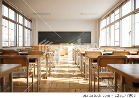 放學後安靜的教室｜被木材的溫暖包裹的日本校園場景 129177908