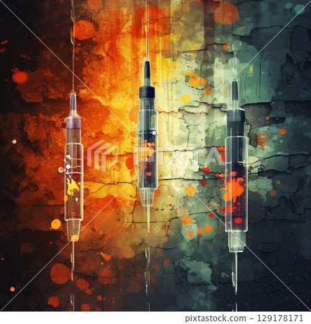 Medical Syringes on Abstract Background Healthcare, Treatment, and Scientific Research Concept 129178171