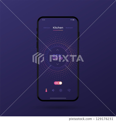 Dashboard UI and UX Kit. Control center design. Temperature control in the room. 129178231