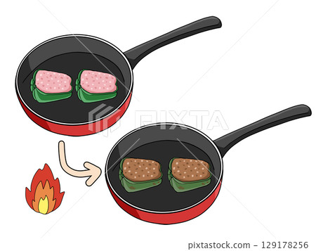 煎鍋中烹調釀辣椒的插圖 煎鍋中烹調釀辣椒的插圖 129178256