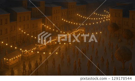 夜間購物區燈火通明的夜市插圖 129178544