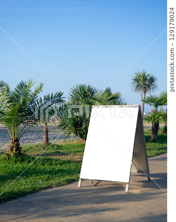 Mocap on the Black Sea coast. Restaurant sign. Empty advertisement. Place to fill. Board for restaurant prices. Mocap on the Black Sea coast. Restaurant sign. Empty advertisement. Place to fill. Board for restaurant prices. 129179024