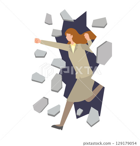 A woman breaking down a wall 129179054