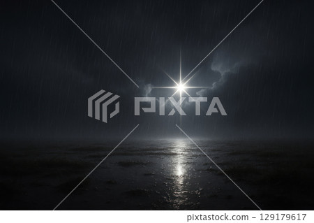 The light of hope through the rain and darkness. 129179617