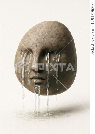 A stony face with tears of pure water flowing from its eyes. A stony face with tears of pure water flowing from its eyes. 129179620