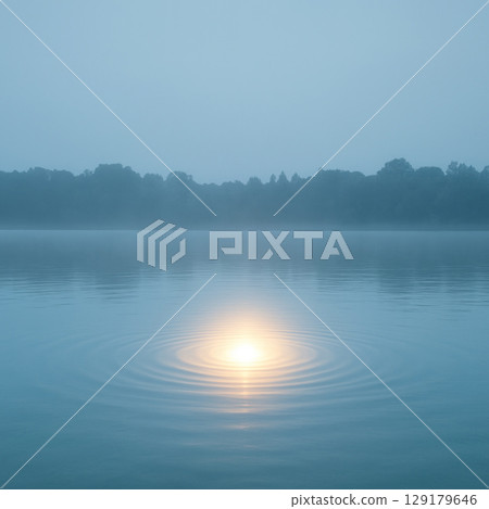Sunrise on a calm morning lake. 129179646