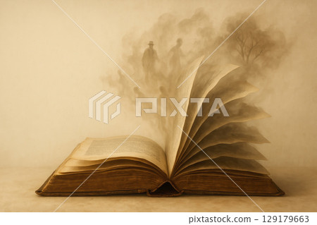 A revived story coming out of the pages of an old book. 129179663
