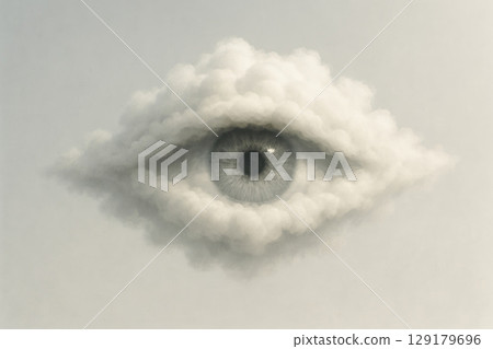 A cloud in the shape of an eye looking at the gray sky. 129179696