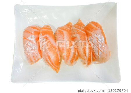 Top view of Fresh Salmon sushi , focus selective Top view of Fresh Salmon sushi , focus selective 129179704