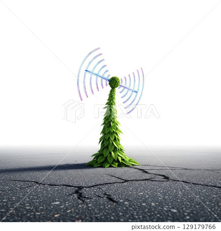 An antenna made of leaves that broke through the asphalt. 129179766