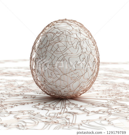 Egg with copper wiring in the form of a digital circuit. Egg with copper wiring in the form of a digital circuit. 129179789
