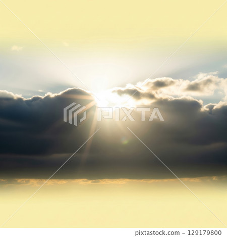 Sunlight breaking through dark clouds. Space for text. 129179800