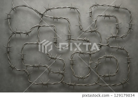 An intricate labyrinth of barbed wire. An intricate labyrinth of barbed wire. 129179834