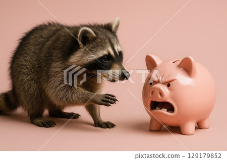 The raccoon is caught by an evil piggy bank at the time of theft. The raccoon is caught by an evil piggy bank at the time of theft. 129179852