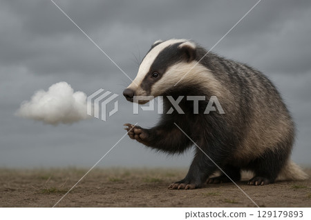A badger studies a tiny cloud before it rains. A badger studies a tiny cloud before it rains. 129179893