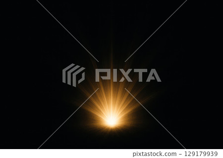 A luminous beam flashing out of complete darkness. Space for text. 129179939