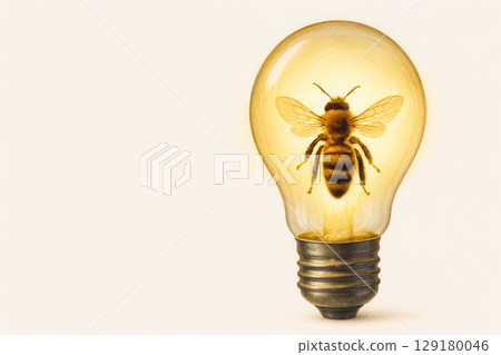 A bee inside a light bulb as a symbol of an idea. Space for text. 129180046