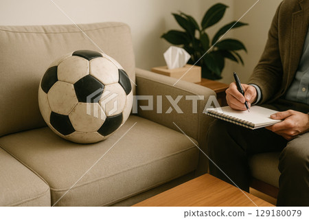 A soccer ball in psychotherapy in a person. 129180079