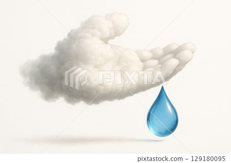 A cloud in the shape of a hand carefully holds a drop of water. 129180095