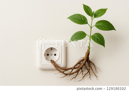 A plant with powerful roots grows from the rosette. Space for text. 129180102