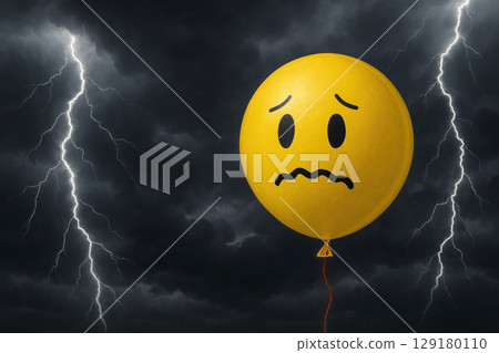 A sad balloon in a thundercloud. Space for text. A sad balloon in a thundercloud. Space for text. 129180110