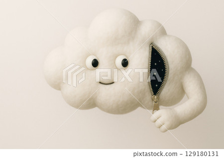 A cloud reveals lightning on a zipper, showing space. 129180131
