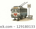 A sad trolleybus with a broken heart. Space for text. 129180133