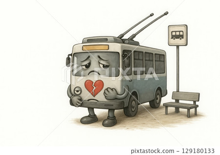 A sad trolleybus with a broken heart. Space for text. A sad trolleybus with a broken heart. Space for text. 129180133