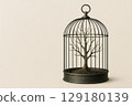 A tree in a cage as a symbol of limited freedom. Space for text. 129180139