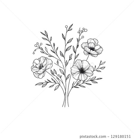 hand drawn flower isolated on white background 129180151