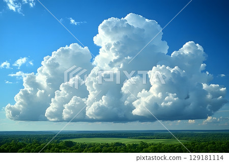 Majestic White Cumulus Clouds Over Green Forest Landscape Generative AI Majestic White Cumulus Clouds Over Green Forest Landscape Generative AI 129181114