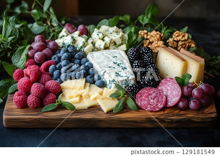 Gourmet Cheese and Fruit Platter with Salami and Walnuts for Entertaining and Parties Generative AI Gourmet Cheese and Fruit Platter with Salami and Walnuts for Entertaining and Parties Generative AI 129181549