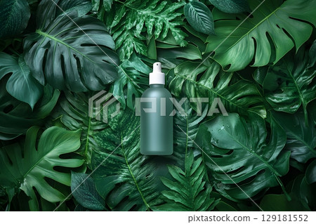 Eco-Friendly Spray Bottle on Vibrant Green Foliage Background for Natural Skincare Design Generative AI 129181552