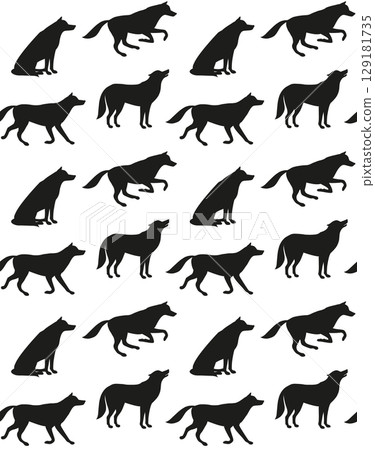 Vector seamless pattern of flat wolves silhouette Vector seamless pattern of flat wolves silhouette 129181735