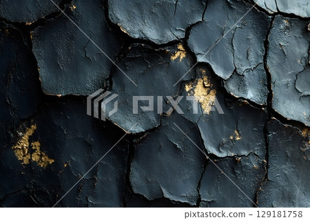 Abstract Cracked Black and Gold Texture for Artistic Design, Print, Poster Use Generative AI 129181758
