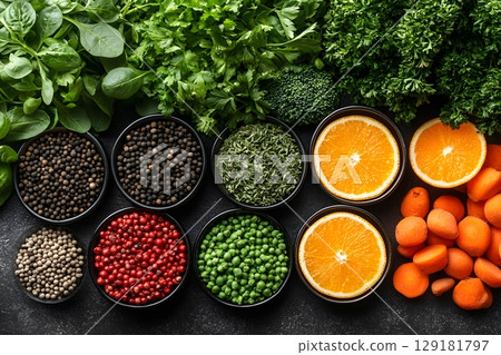 Fresh Ingredients Assortment for Healthy Cooking and Organic Recipes Generative AI 129181797