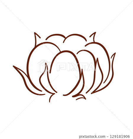 Simple line art style icon of a cotton boll isolated on white background. Ideal for textile design, organic theme, label, eco botanical illustration. 129181906