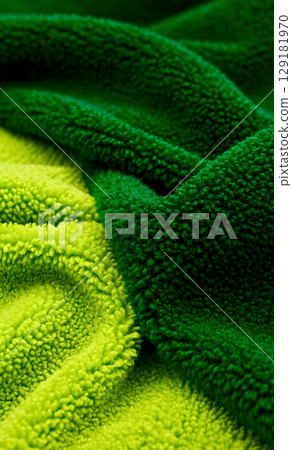 Soft Green Textile Close-up with Dense Fibers Soft Green Textile Close-up with Dense Fibers 129181970
