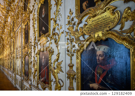 Ancestral Gallery in Munich Residenz royal palace of Bavaria, with large art collection, in Munich, Germany Ancestral Gallery in Munich Residenz royal palace of Bavaria, with large art collection, in Munich, Germany 129182409