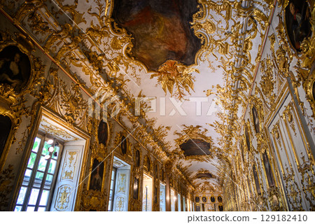 Ancestral Gallery in Munich Residenz royal palace of Bavaria, with large art collection, in Munich, Germany 129182410