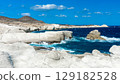 White chalk cliffs in Sarakiniko, Milos island, Cyclades, Greece 129182528