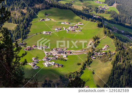 Alpe di Siusi, Italy aerial panorama, Dolomites Alpe di Siusi, Italy aerial panorama, Dolomites 129182589