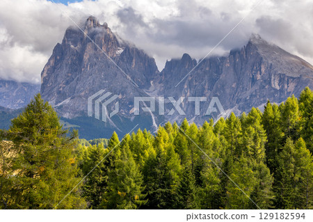 Dolomites Alpe di Siusi, Italy landscape, autumn 129182594