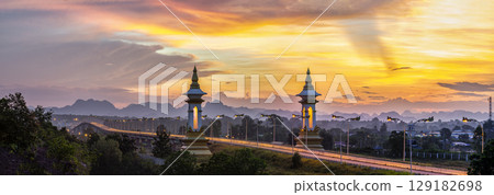 Third Thai - Lao Friendship Bridge at sunset time, Nakhon Phanom , Thailand. Third Thai - Lao Friendship Bridge at sunset time, Nakhon Phanom , Thailand. 129182698