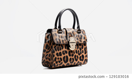 Stylish women's leopard print bag on a light background 129183016