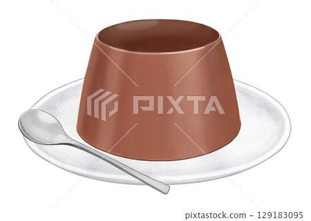 巧克力布丁插圖-帶盤子和勺子 巧克力布丁插圖-帶盤子和勺子 129183095