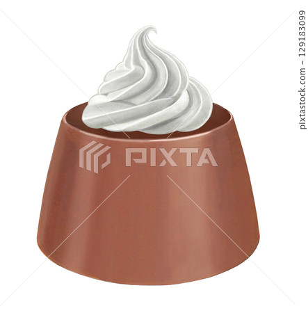 Chocolate pudding illustration - topped with whipped cream 129183099